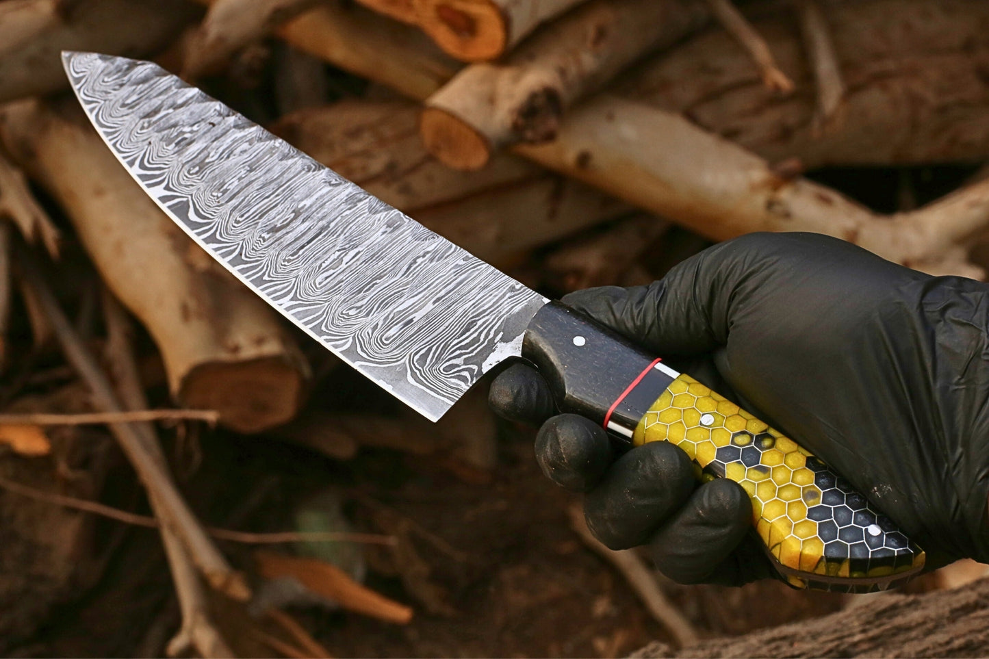 Hand-Forged Japanese Style Chef Knife | Premium Damascus Steel Blade | Micarta & Honeycomb Resin Handle | Professional Culinary Tool