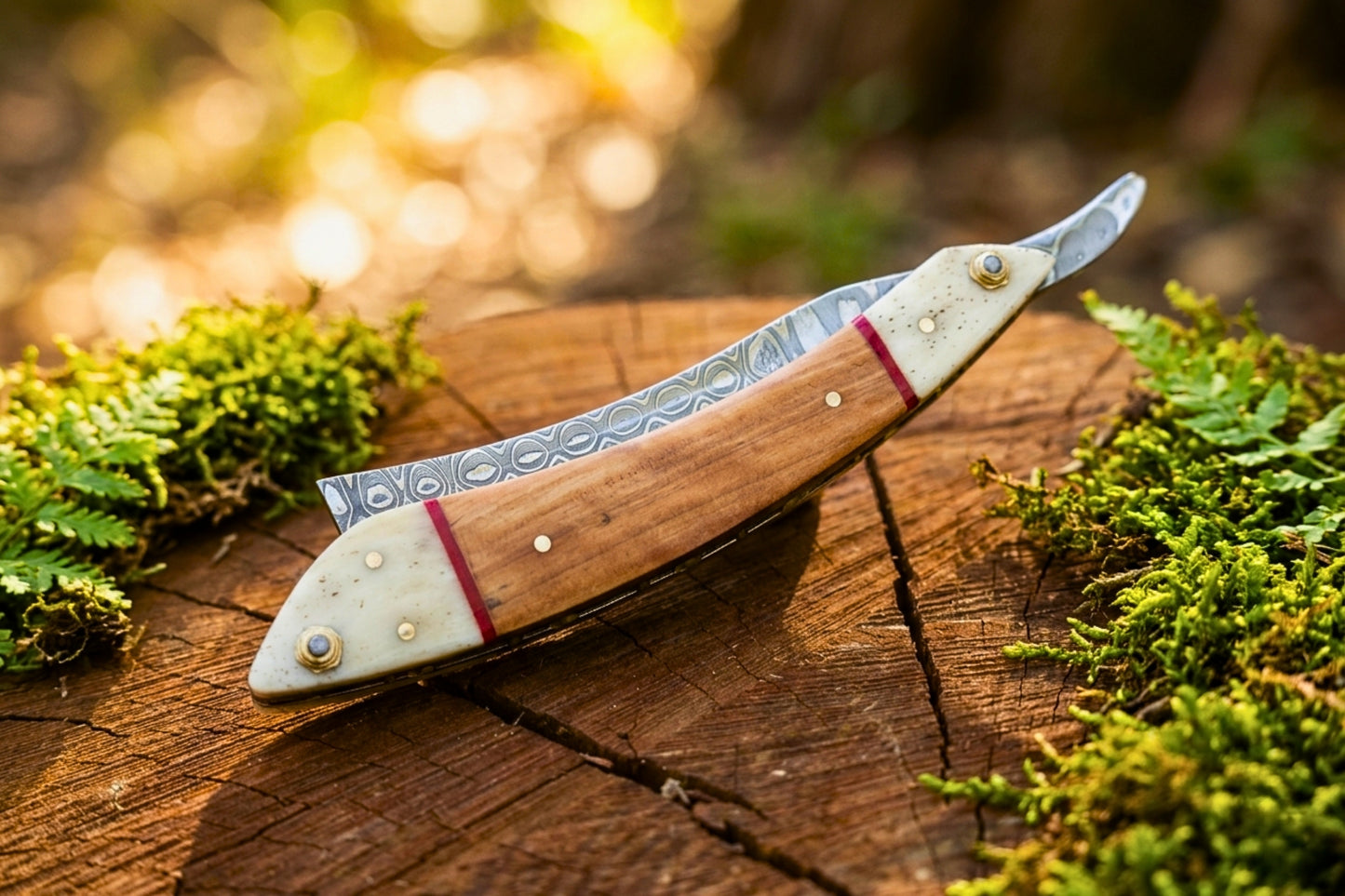VG10 Damascus Straight Razor Handmade, Olive Wood & Bone Handle, Premium Wet Shaving Razor, Luxury Gift for Men, Rust Resistant