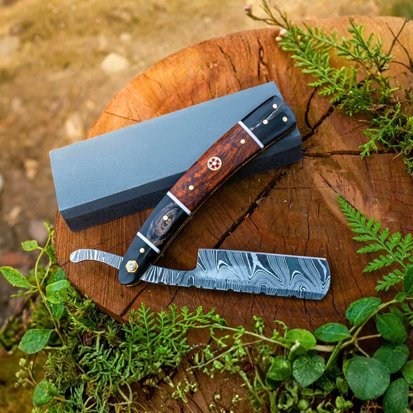 Damascus Straight Razor, Handmade Shavette Razor, Rose Wood Handle, Traditional Wet Shaving Razor, Luxury Grooming Gift