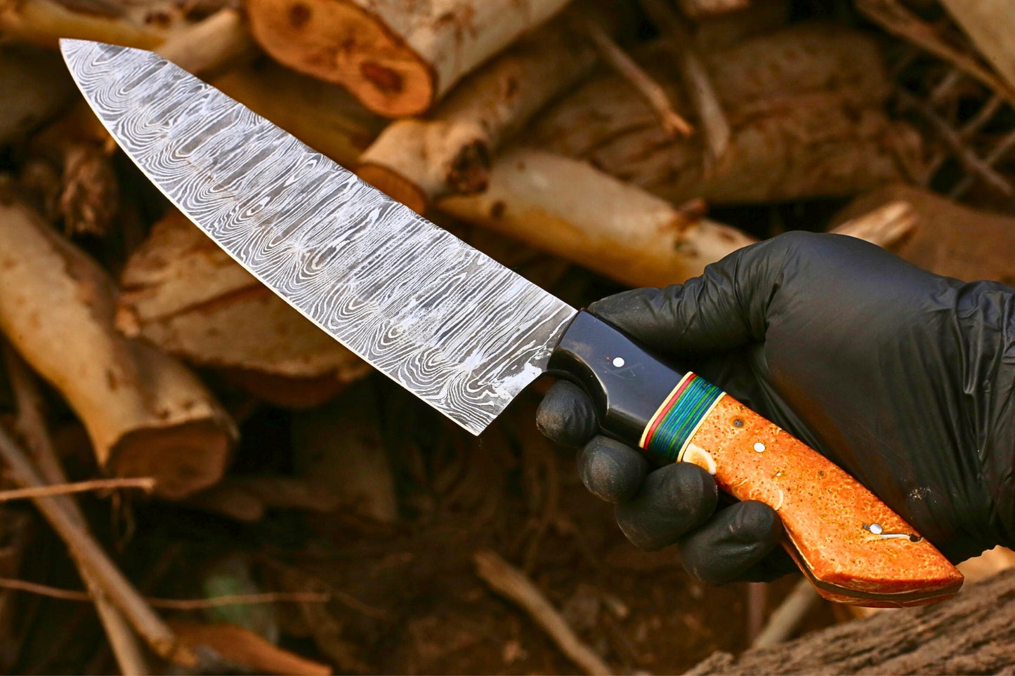 Handmade Damascus Chef Knife 8 Inch Blade | 13 Inch Professional Kitchen Knife | Resin Handle Damascus Steel Chef Knife | Gift for Chef