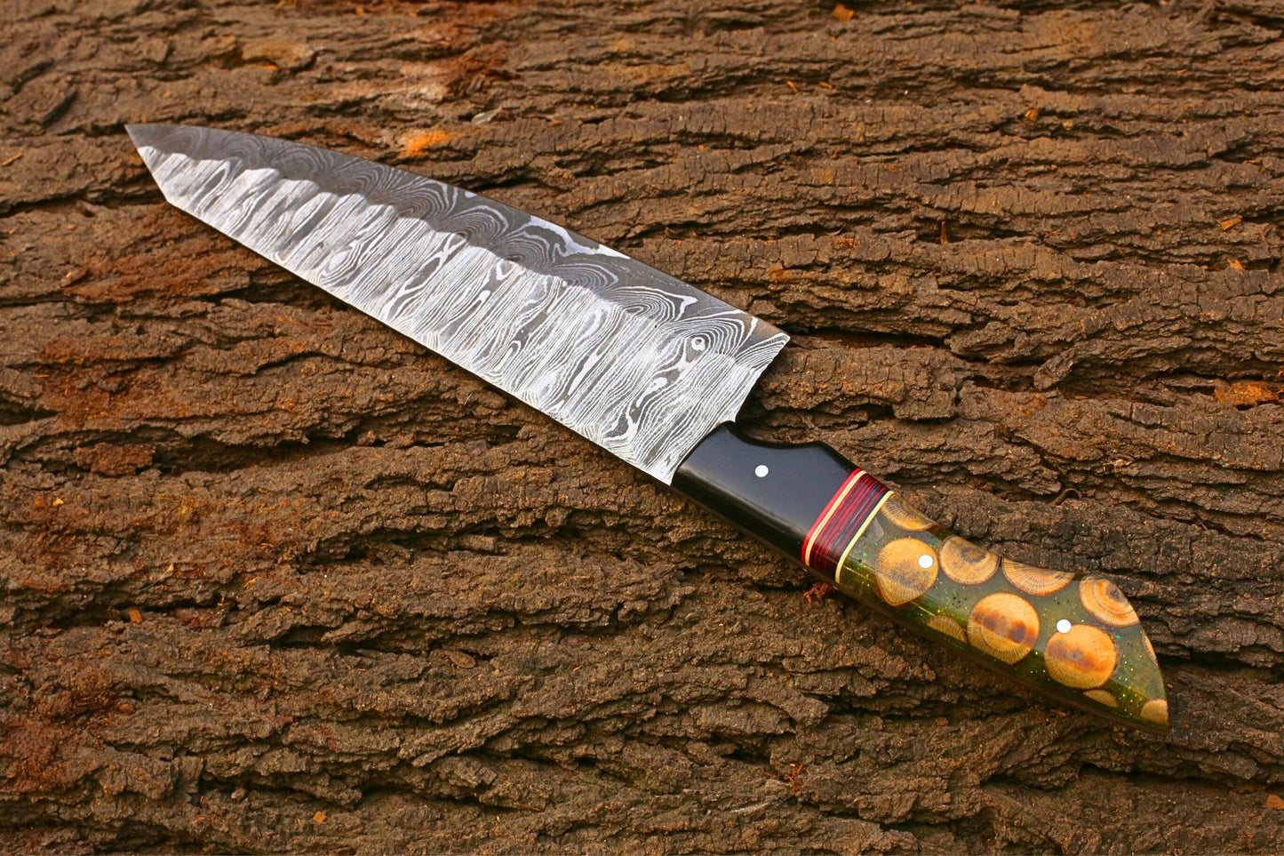 Handmade Damascus Chef Knife 13 Inch Overall | 8 Inch Damascus Steel Blade | 5 Inch Resin & Wood Handle | Professional Kitchen Knife Gift