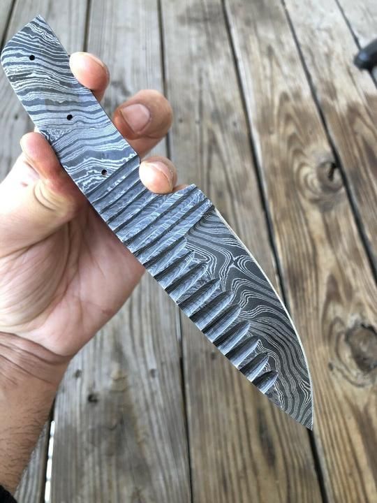 Damascus Steel Fixed Blank Blade Knife , Blade Blank Hunting Knife