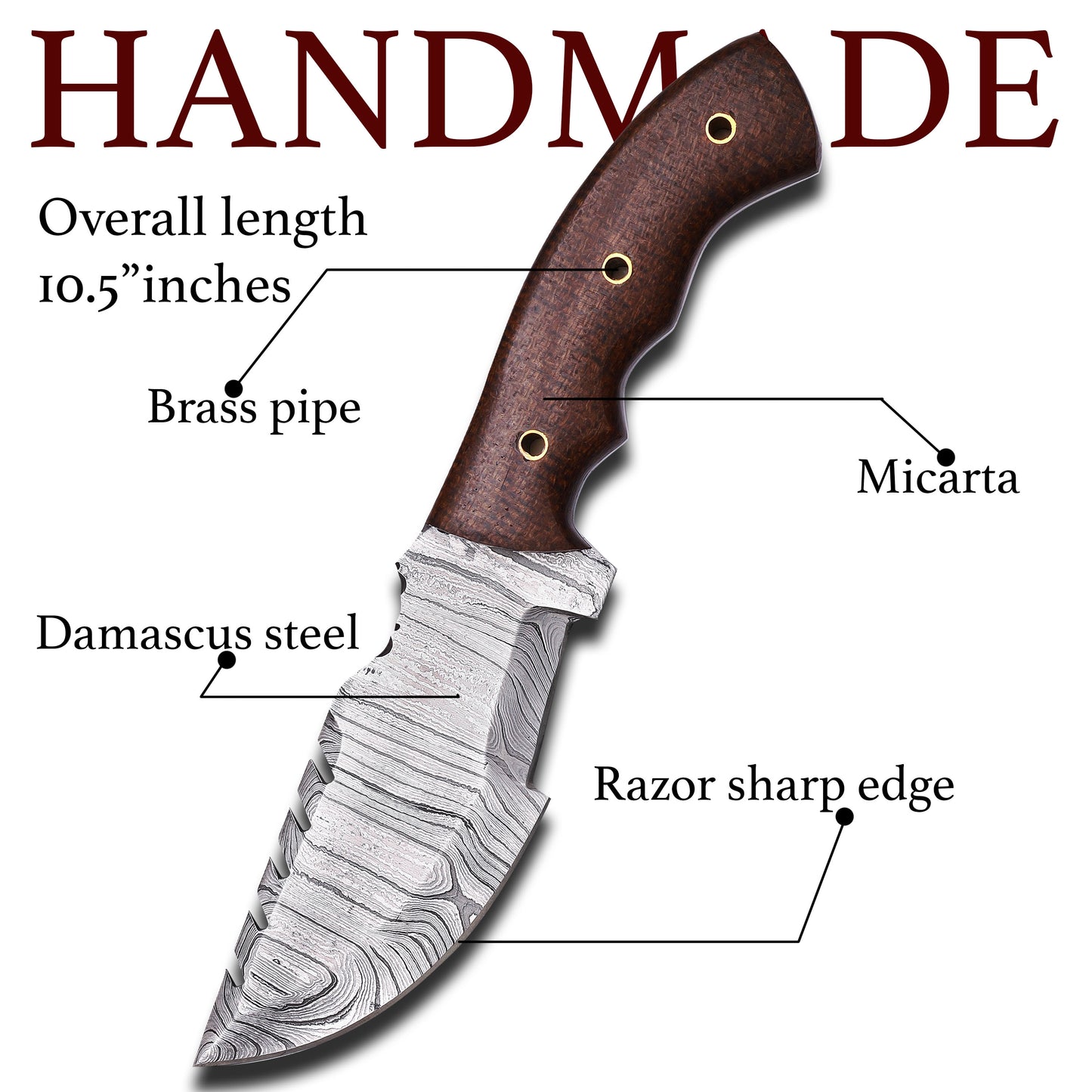 Handmade Damascus Steel Hunting Knife - Precision Craftsmanship for Exquisite Outdoor Performance