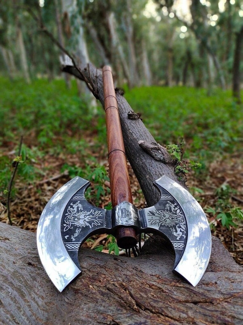 Handmade Medieval Viking Axe, Hand forged Double Head Axe Carbon Steel, Double head Axe with Rosewood Handle, Personalized Gift for Men.