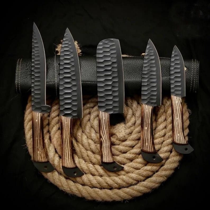 HAND FORGED DAMASCUS Steel Chef's Knives Set , Damascus Chef Knife ,Damascus Kitchen Knife Set , Anniversary Gifts, Christmas Gifts ,