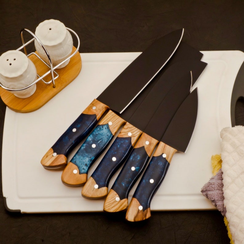 Chef Knife D2 Kitchen Knives set Chef set handmade D2 chef set with leather sheath, D 2 steel kitchen chef knife set , Gift for him