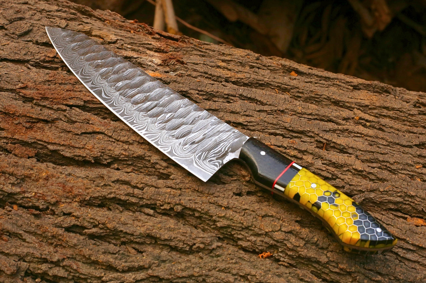 Hand-Forged Japanese Style Chef Knife | Premium Damascus Steel Blade | Micarta & Honeycomb Resin Handle | Professional Culinary Tool