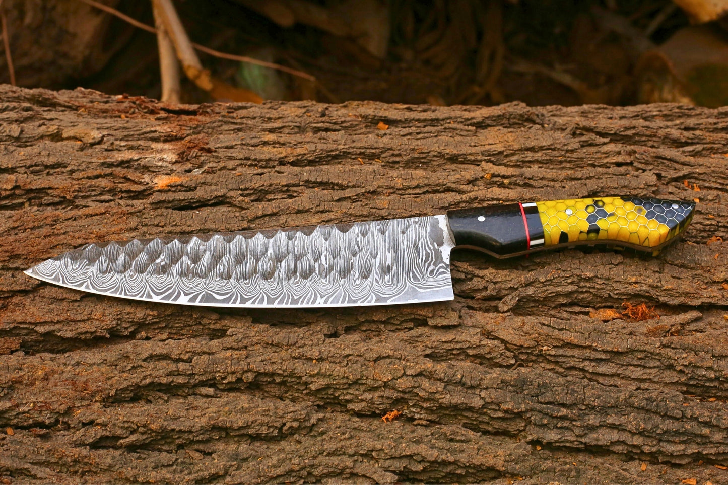 Hand-Forged Japanese Style Chef Knife | Premium Damascus Steel Blade | Micarta & Honeycomb Resin Handle | Professional Culinary Tool