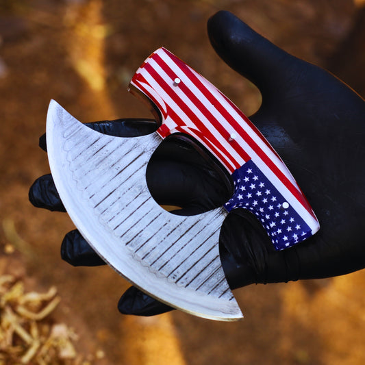 Hot Selling Damascus Steel Professional Alaskan Ulu Knife Handmade American Flag Print Kitchen Pizza Cutter for Chefs