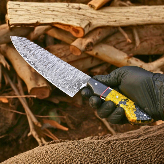 Hand-Forged Japanese Style Chef Knife | Premium Damascus Steel Blade | Micarta & Honeycomb Resin Handle | Professional Culinary Tool