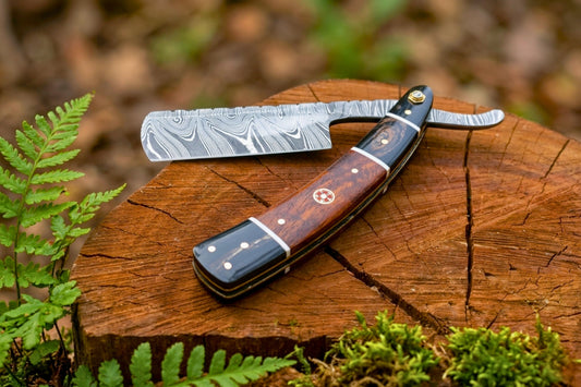 Damascus Straight Razor, Handmade Shavette Razor, Rose Wood Handle, Traditional Wet Shaving Razor, Luxury Grooming Gift