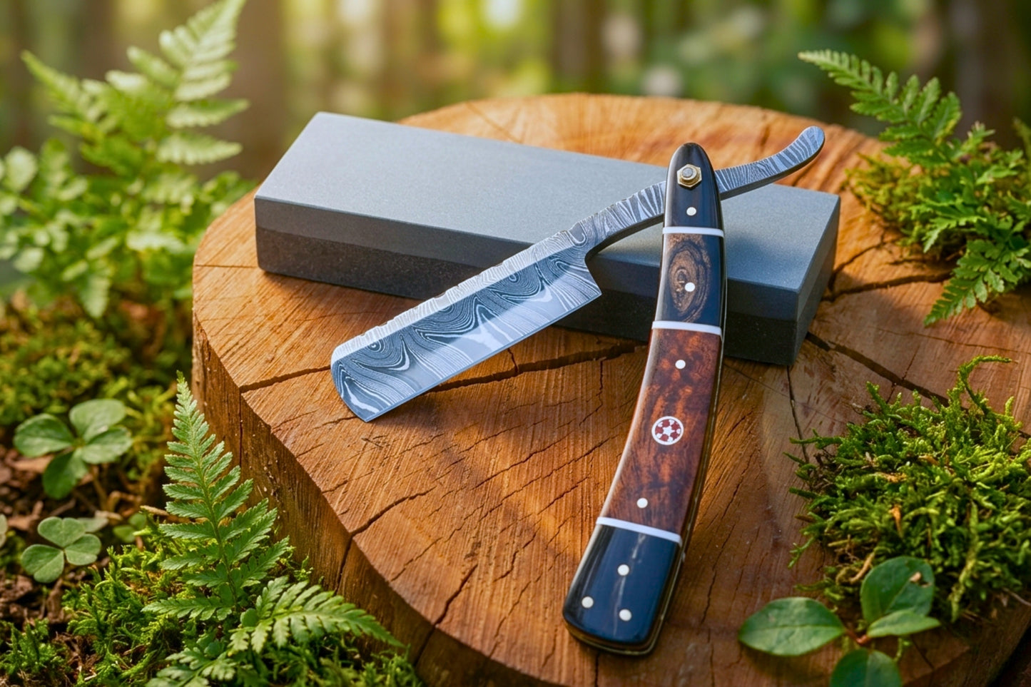Damascus Straight Razor, Handmade Shavette Razor, Rose Wood Handle, Traditional Wet Shaving Razor, Luxury Grooming Gift