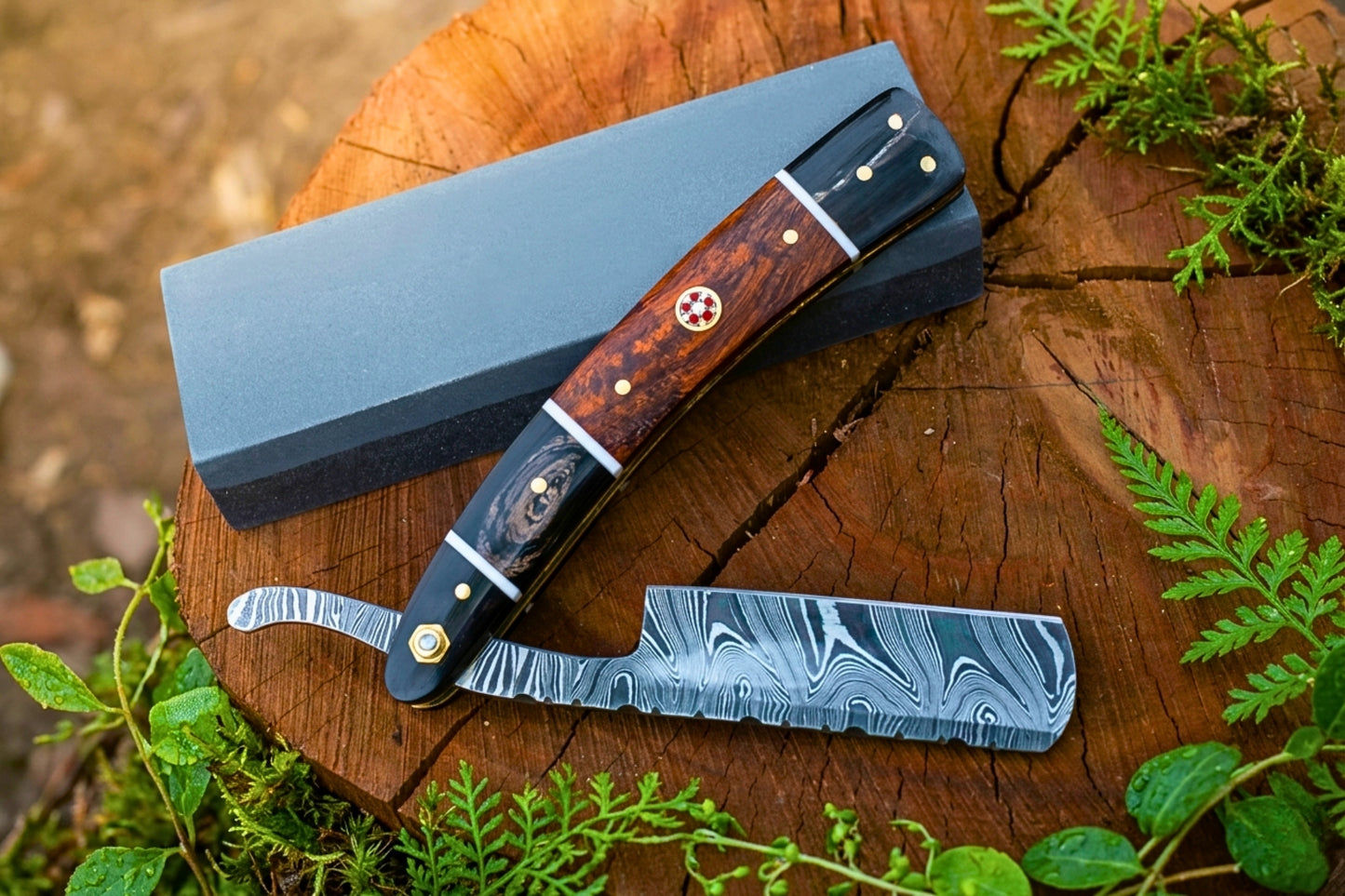 Damascus Straight Razor, Handmade Shavette Razor, Rose Wood Handle, Traditional Wet Shaving Razor, Luxury Grooming Gift