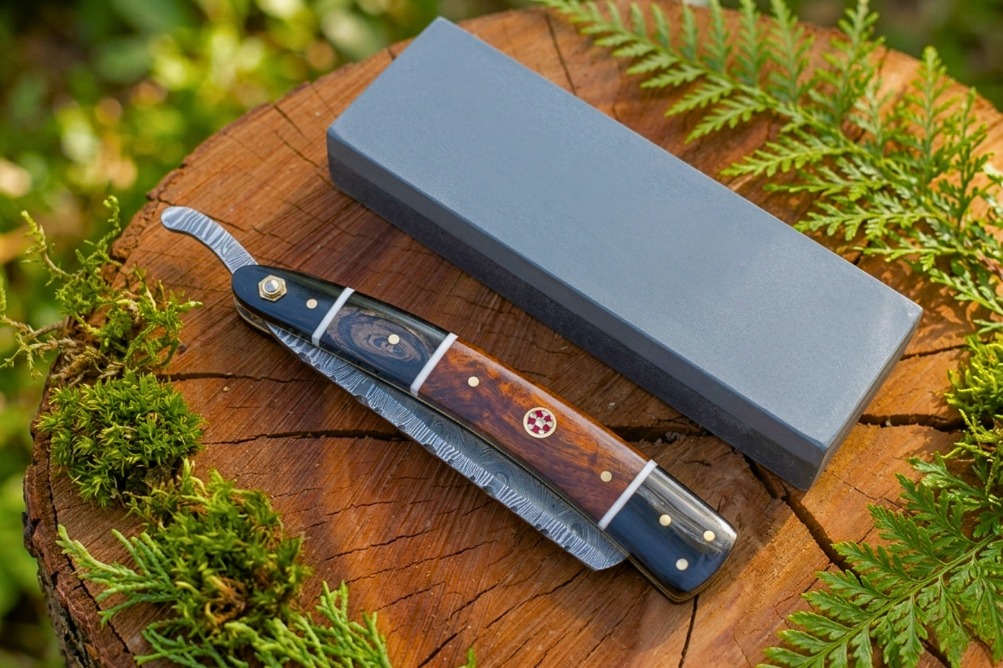 Damascus Straight Razor, Handmade Shavette Razor, Rose Wood Handle, Traditional Wet Shaving Razor, Luxury Grooming Gift