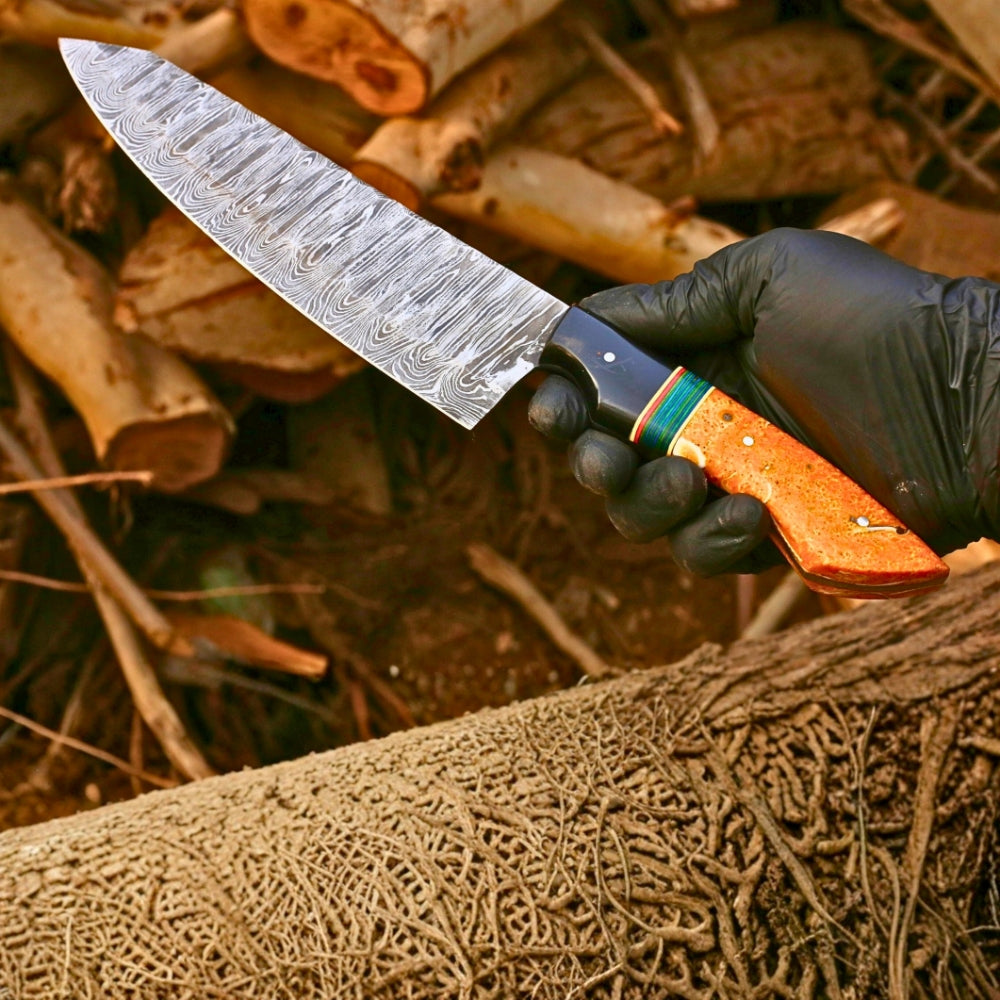 Handmade Damascus Chef Knife 8 Inch Blade | 13 Inch Professional Kitchen Knife | Resin Handle Damascus Steel Chef Knife | Gift for Chef