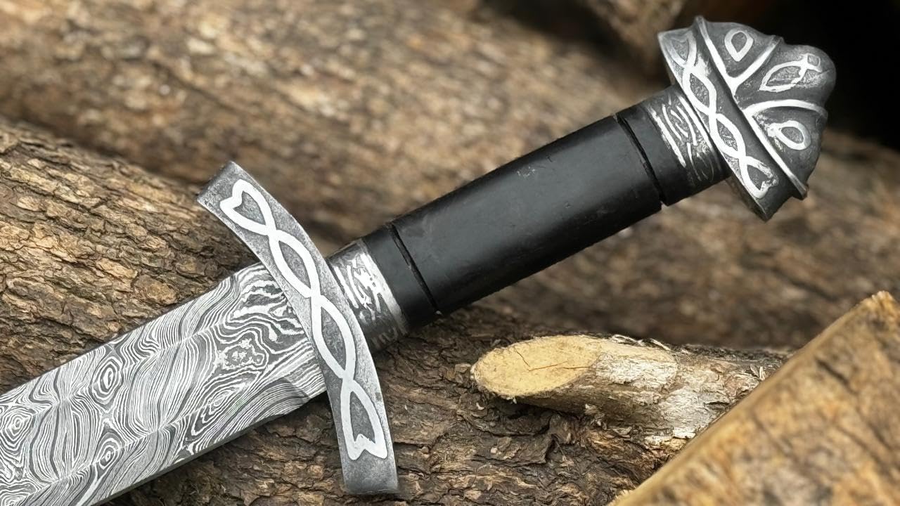Espada vikinga de acero de Damasco forjada a mano / Espada medieval lista para la batalla – Solo $149