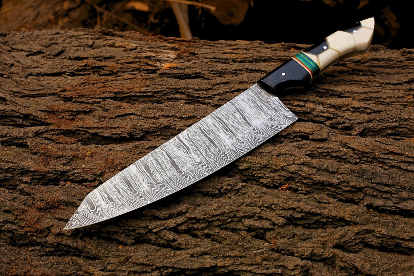 Handmade Damascus Chef Knife 8 Inch Blade | 13 Inch Professional Kitchen Knife | Resin Handle Damascus Steel Chef Knife | Gift for Him