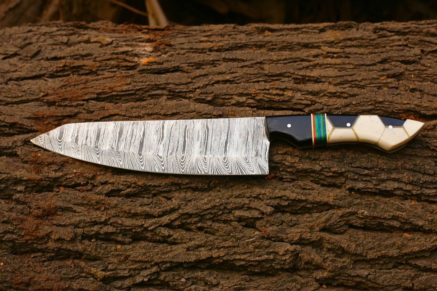 Handmade Damascus Chef Knife 8 Inch Blade | 13 Inch Professional Kitchen Knife | Resin Handle Damascus Steel Chef Knife | Gift for Him