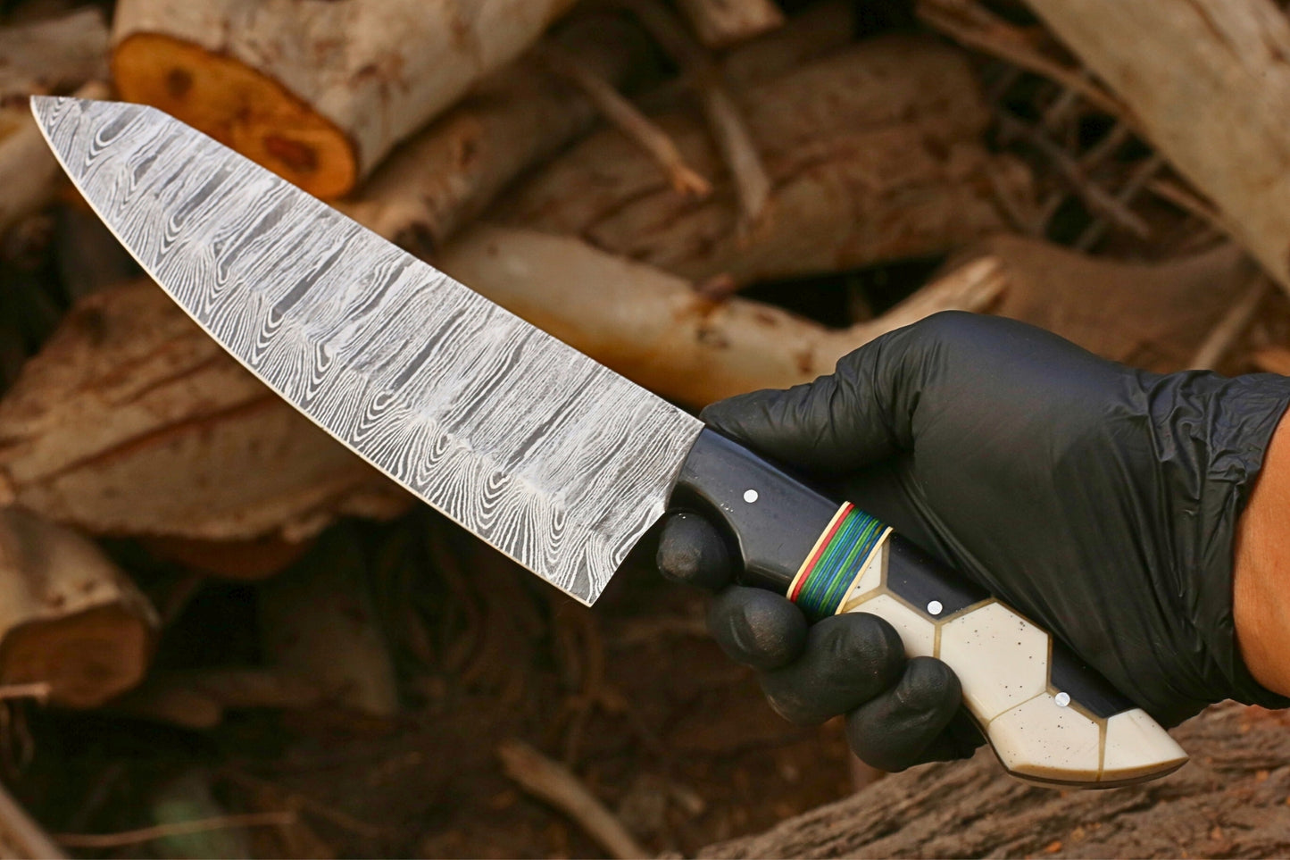 Handmade Damascus Chef Knife 8 Inch Blade | 13 Inch Professional Kitchen Knife | Resin Handle Damascus Steel Chef Knife | Gift for Him