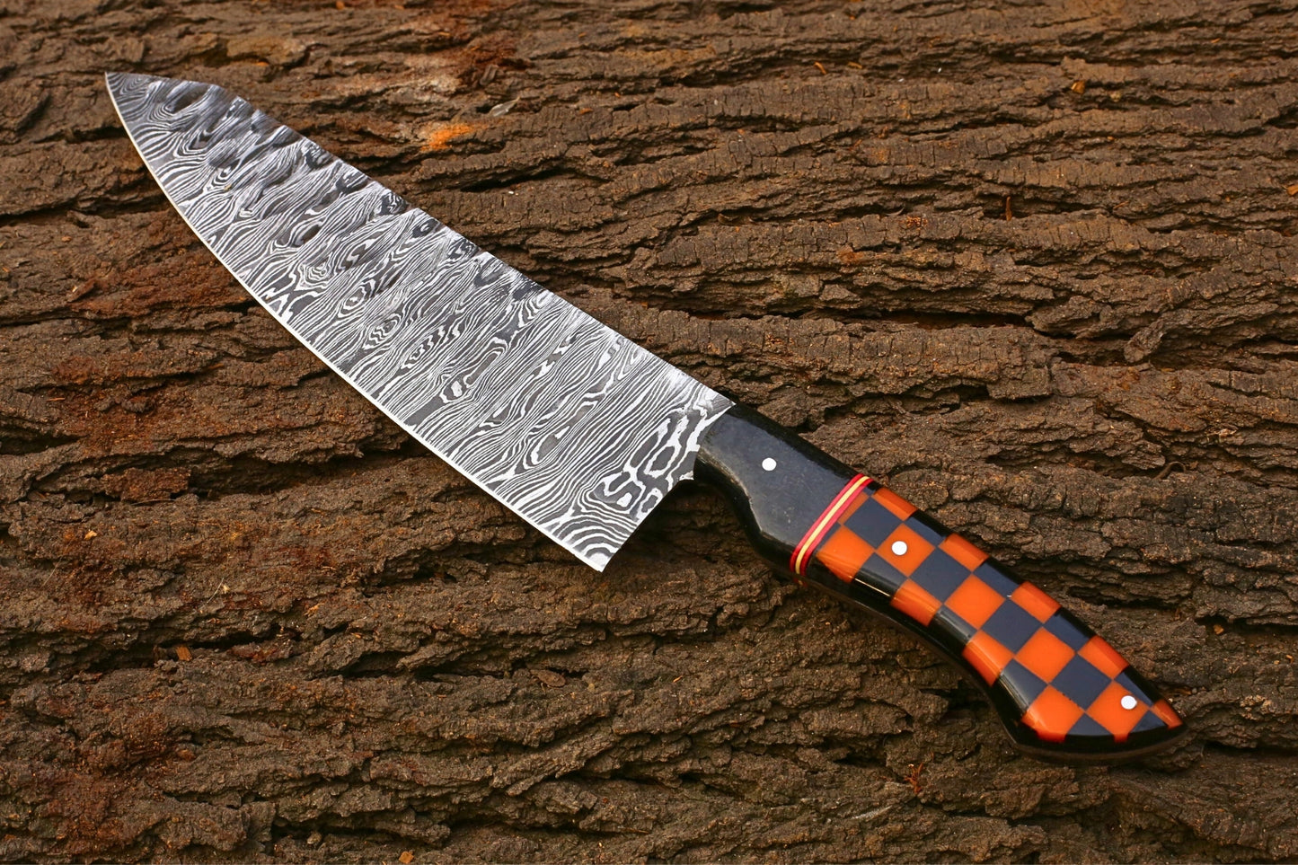 Handmade Damascus Chef Knife 13 Inch Overall | 8 Inch Damascus Blade | 5 Inch Acrylic & Micarta Handle | Razor Sharp Kitchen Knife