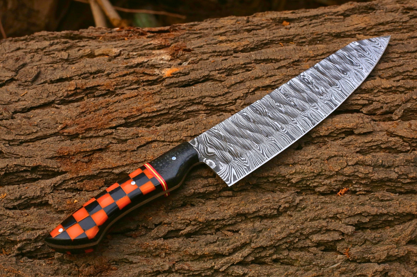 Handmade Damascus Chef Knife 13 Inch Overall | 8 Inch Damascus Blade | 5 Inch Acrylic & Micarta Handle | Razor Sharp Kitchen Knife
