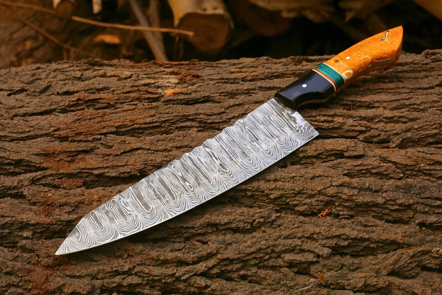 Handmade Damascus Chef Knife 8 Inch Blade | 13 Inch Professional Kitchen Knife | Resin Handle Damascus Steel Chef Knife | Gift for Chef