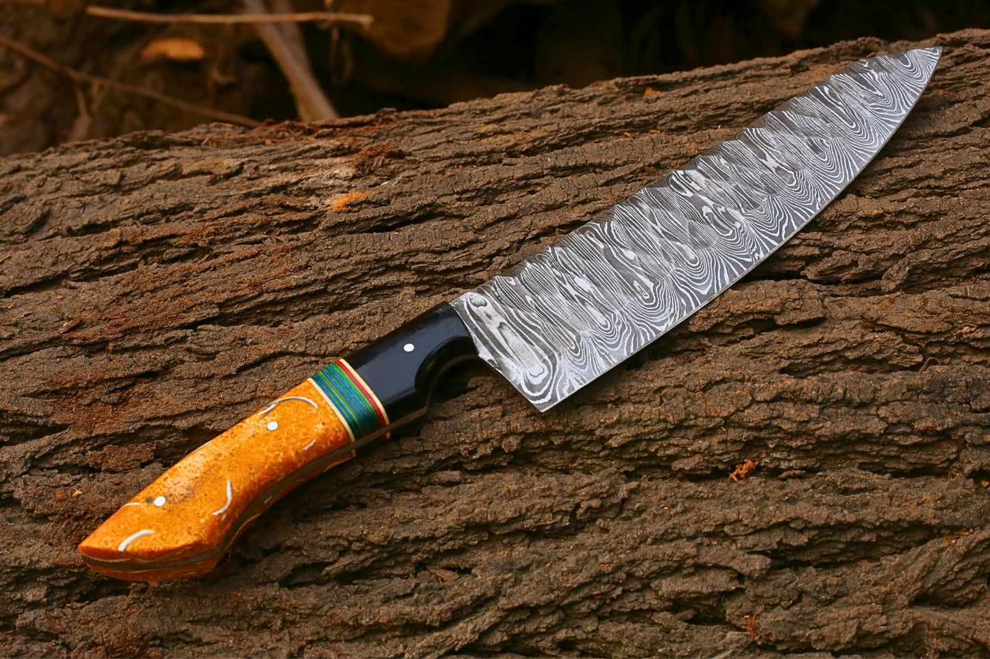 Handmade Damascus Chef Knife 8 Inch Blade | 13 Inch Professional Kitchen Knife | Resin Handle Damascus Steel Chef Knife | Gift for Chef