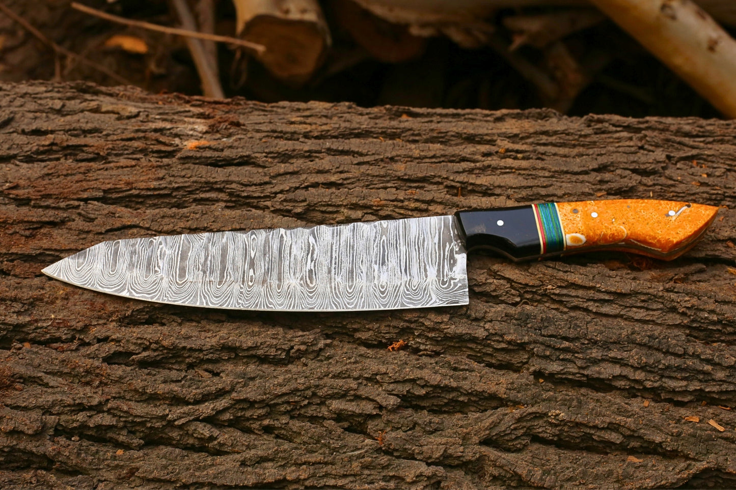 Handmade Damascus Chef Knife 8 Inch Blade | 13 Inch Professional Kitchen Knife | Resin Handle Damascus Steel Chef Knife | Gift for Chef