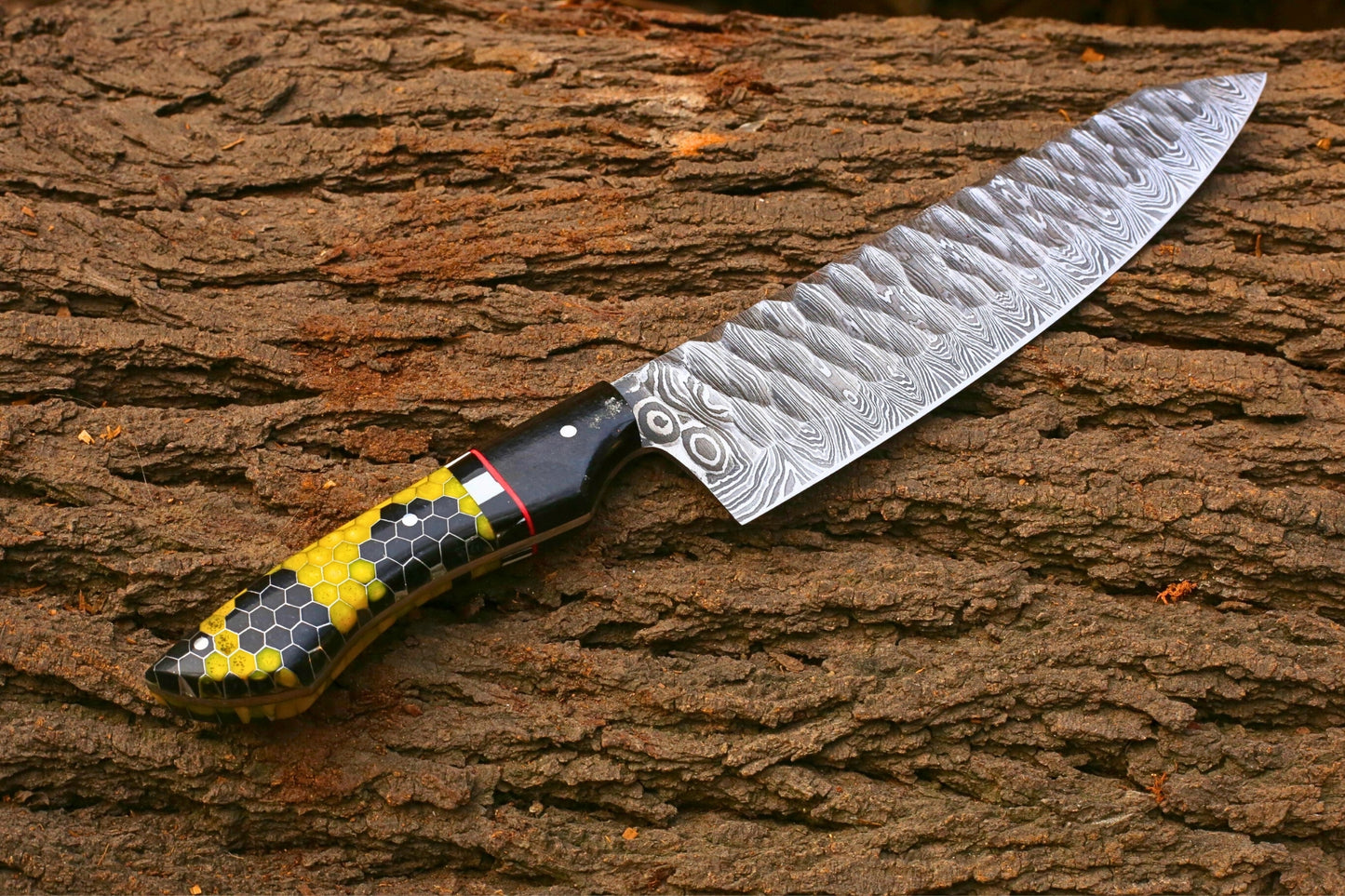 Hand-Forged Japanese Style Chef Knife | Premium Damascus Steel Blade | Micarta & Honeycomb Resin Handle | Professional Culinary Tool
