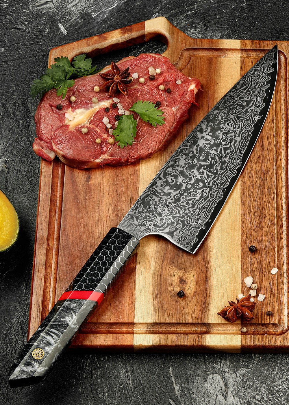 Best Japanese Damascus Chef Knife - 67-Layer VG10 Steel - 8" Blade $230.00