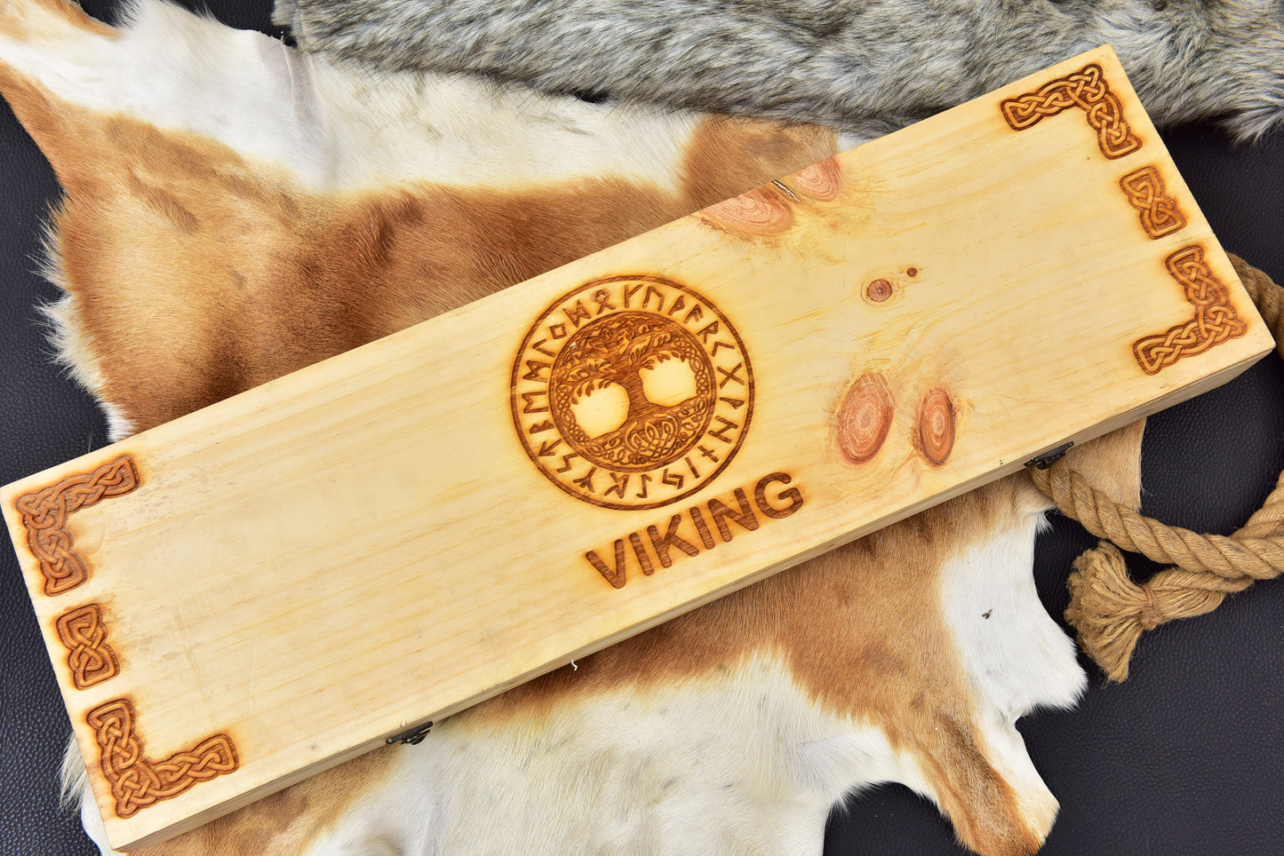 Hand Forged Viking Bearded Axe, Engraved Norse Steel Tomahawk, Carved Ashwood Handle, Custom Wooden Gift Box - 20"