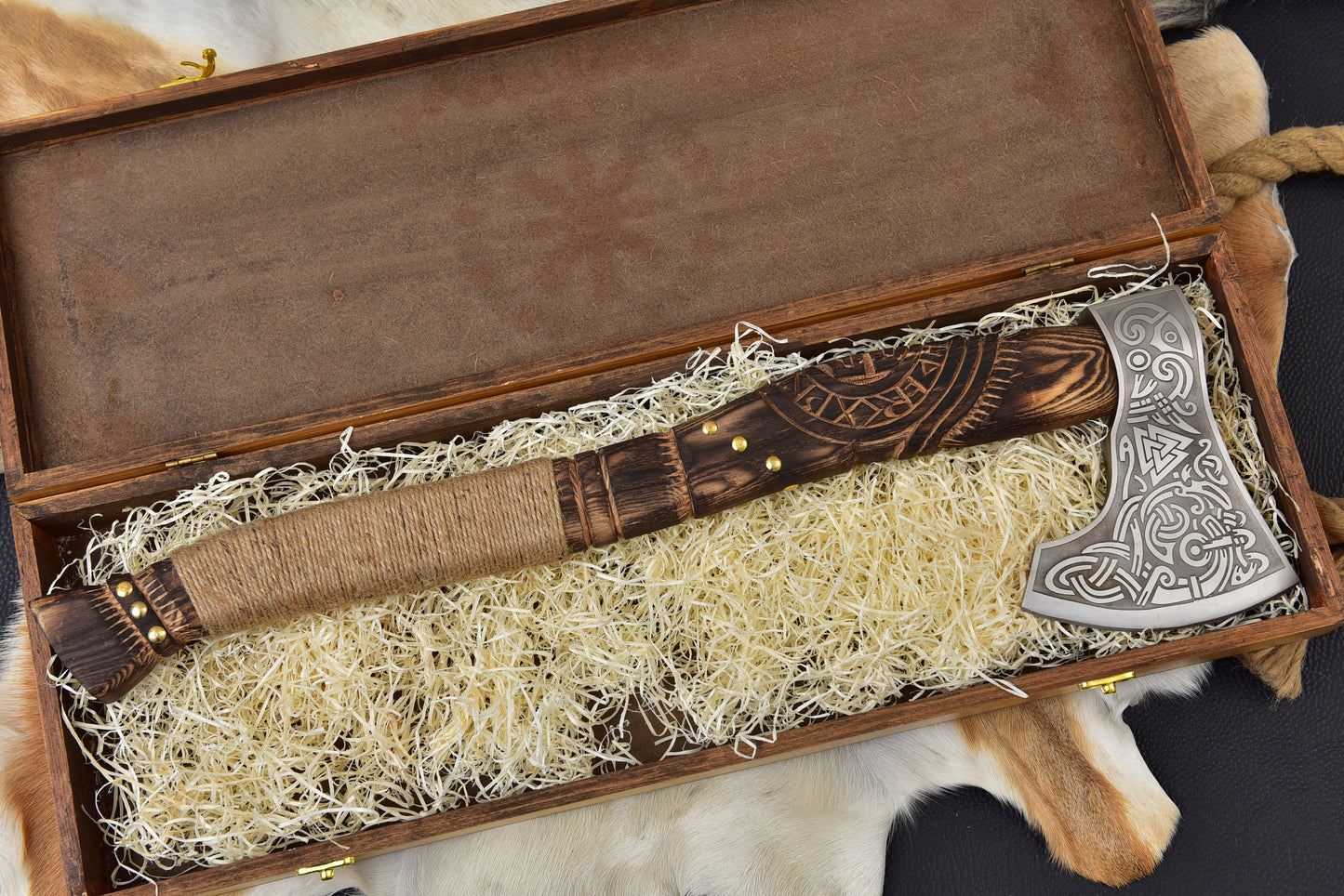 Hand Made Viking Axe Carbon Steel, Hand Forged, Personalized Custom Made for Wall Decoration, Camping & Outdoor UseHand Forged Viking Tools Engraved Norse Design, Leather Sheath
