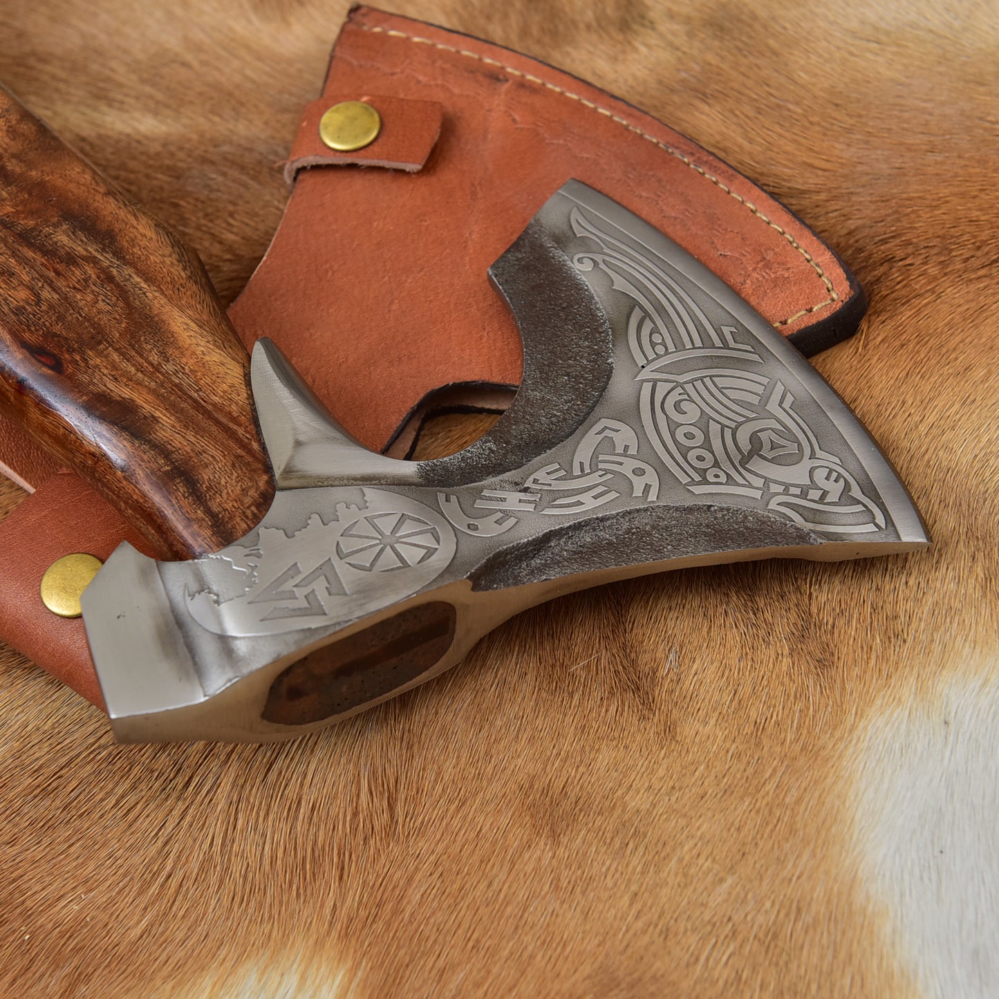 Handmade Viking Bearded Axe Carbon Steel Etched Skeggox Hatchet Nordic Celtic Knotwork Groomsmen Gift Rosewood Hand Axe
