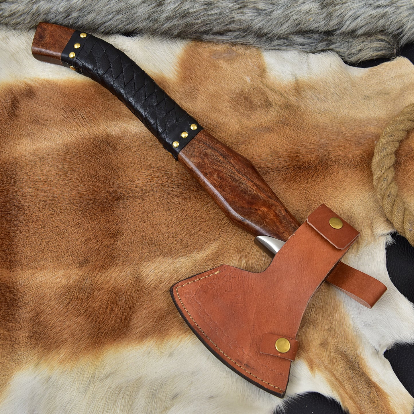 Handmade Viking Bearded Axe Carbon Steel Etched Skeggox Hatchet Nordic Celtic Knotwork Groomsmen Gift Rosewood Hand Axe