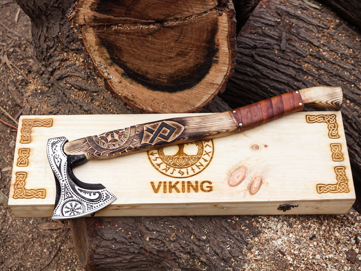 Viking Axe with handmade wooden Box-Handmade box a elite Gift for special people