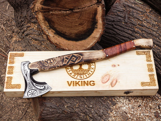 Viking Axe with handmade wooden Box-Handmade box a elite Gift for special people