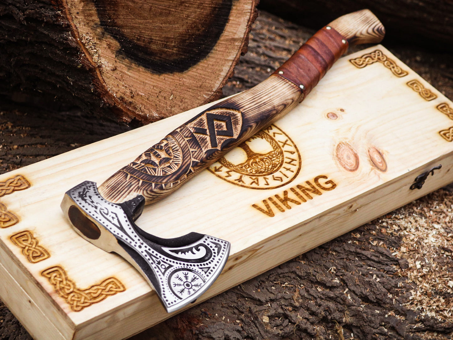 Viking Axe with handmade wooden Box-Handmade box a elite Gift for special people