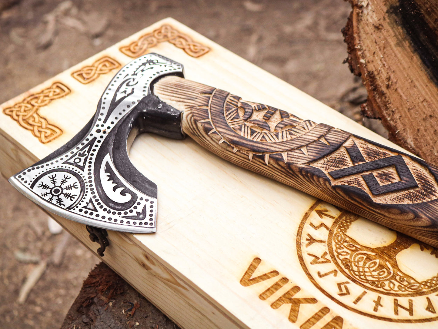 Viking Axe with handmade wooden Box-Handmade box a elite Gift for special people