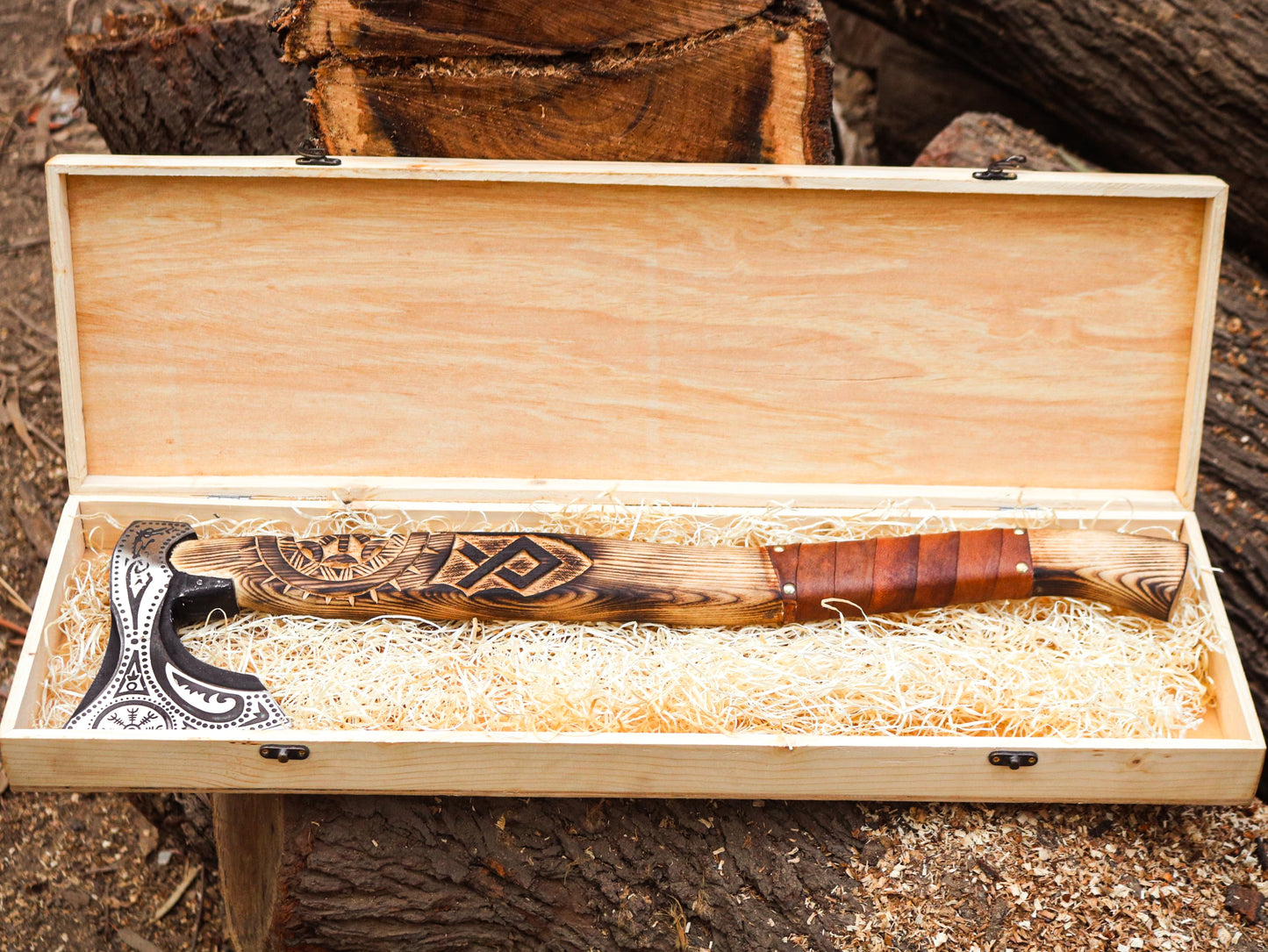 Viking Axe with handmade wooden Box-Handmade box a elite Gift for special people