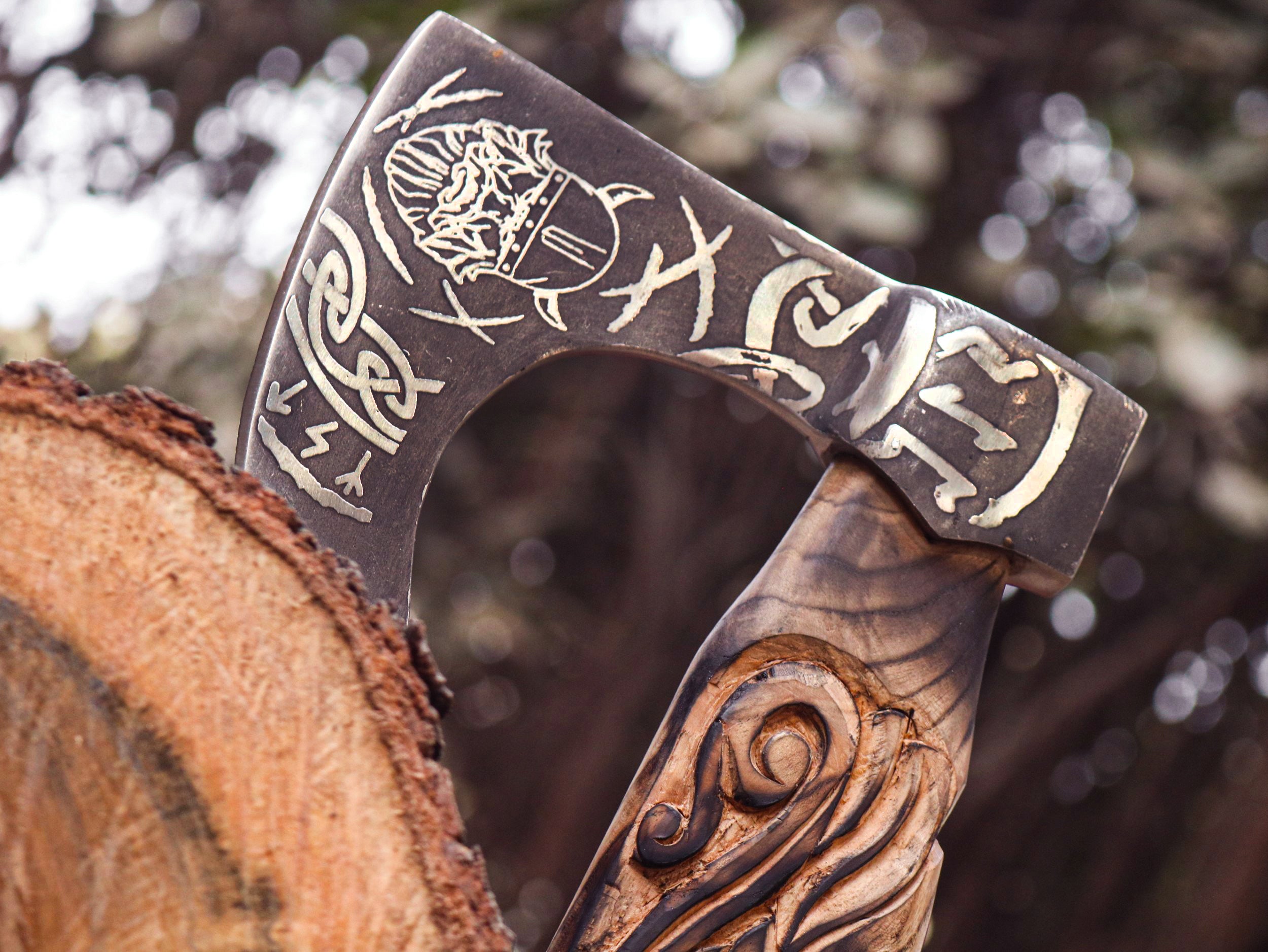 Viking Axe Custom Handmade Carbon Steel Rose Wood Handle-Gift For Special People