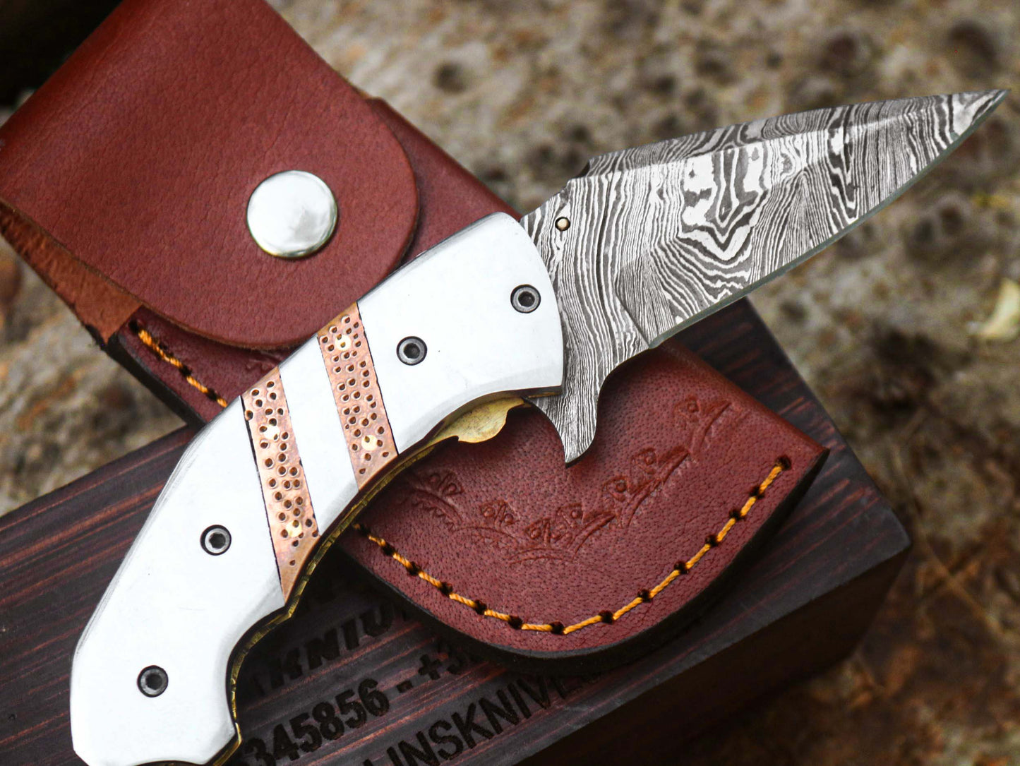 133 Layer Handmade Folding Knife with Sharpener & Leather Pouch | Best Gift for Camping, Hunting, Hiking, Father’s Day - $99