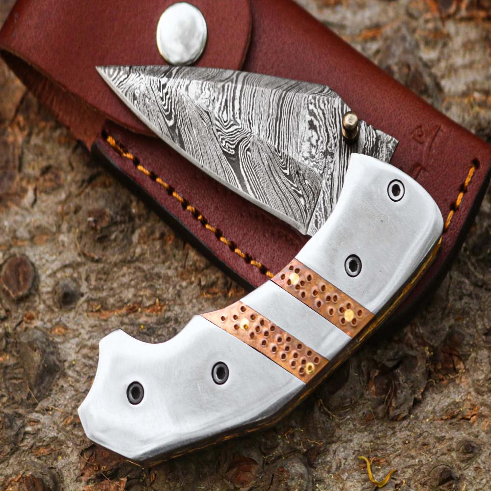133 Layer Handmade Folding Knife with Sharpener & Leather Pouch | Best Gift for Camping, Hunting, Hiking, Father’s Day - $99