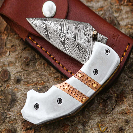 133 Layer Handmade Folding Knife with Sharpener & Leather Pouch | Best Gift for Camping, Hunting, Hiking, Father’s Day - $99