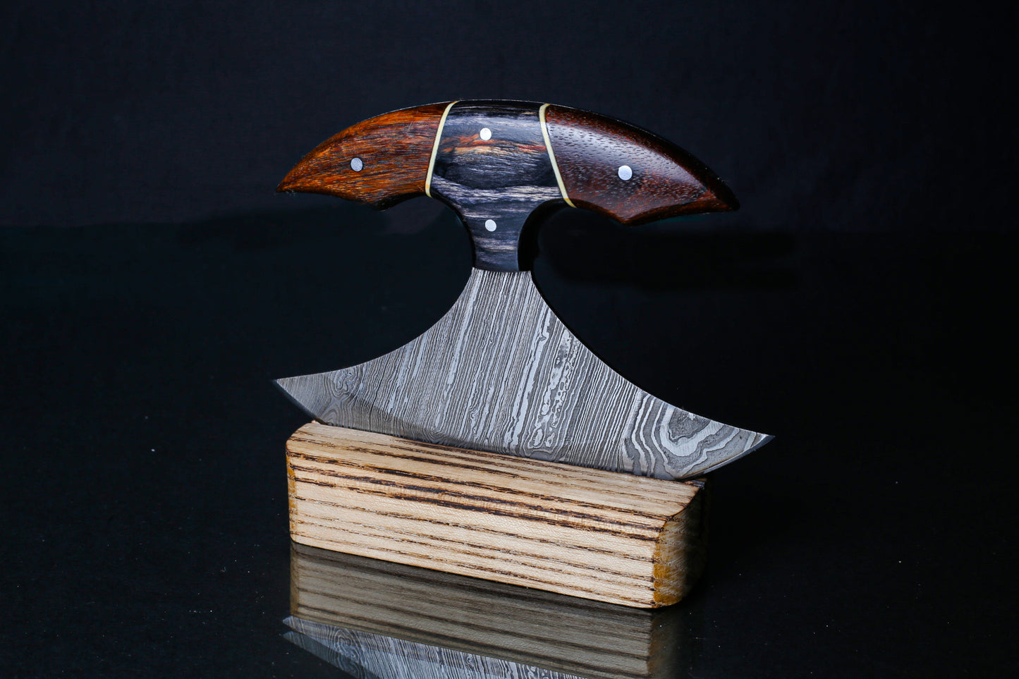 ULu Knife Handmade with Damascus Steel Kitchen Pizza Cutter Alaskan Rocker Chopper with Rosewood Handle Gift for Women Gift for Wife