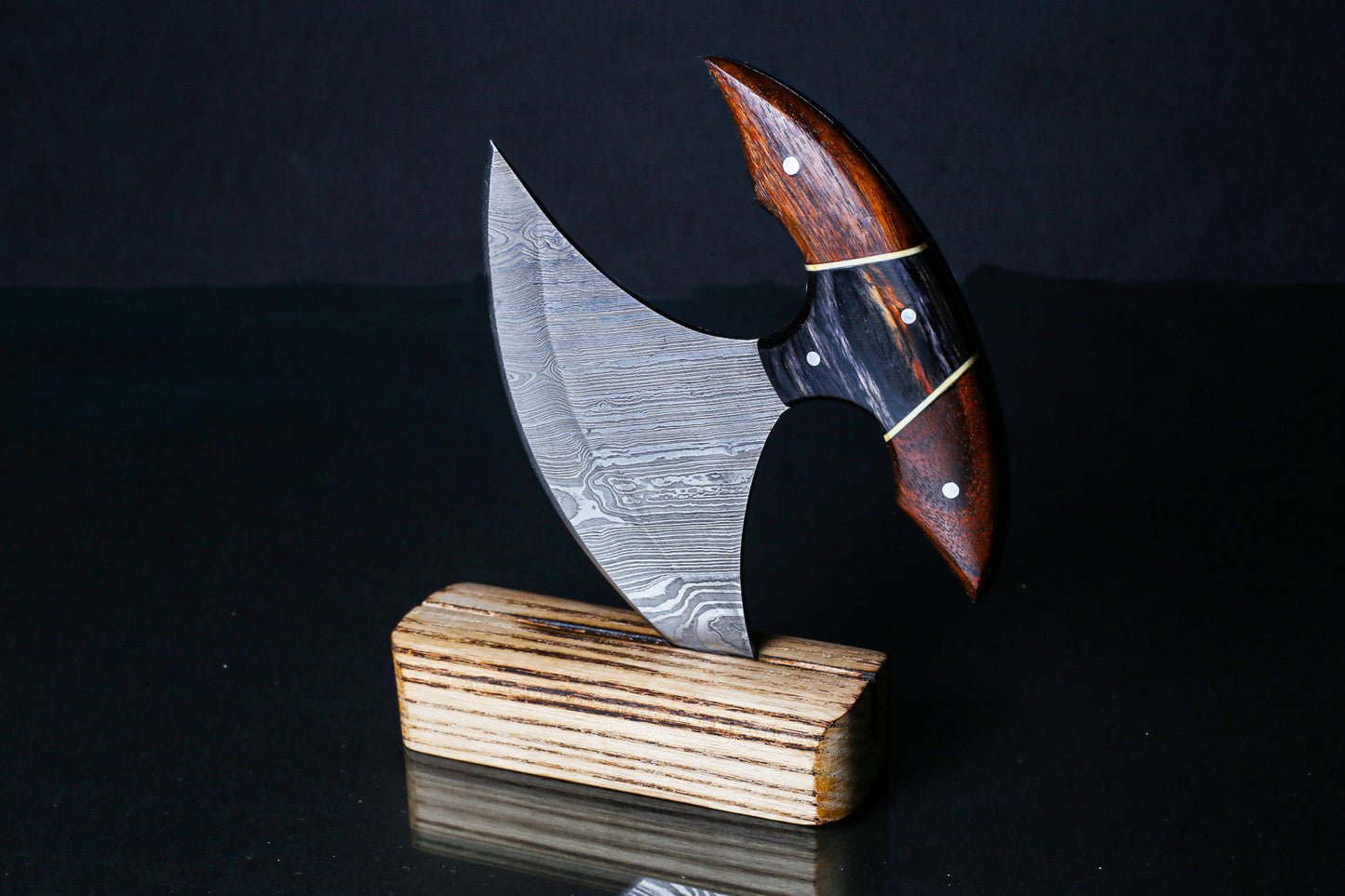 ULu Knife Handmade with Damascus Steel Kitchen Pizza Cutter Alaskan Rocker Chopper with Rosewood Handle Gift for Women Gift for Wife