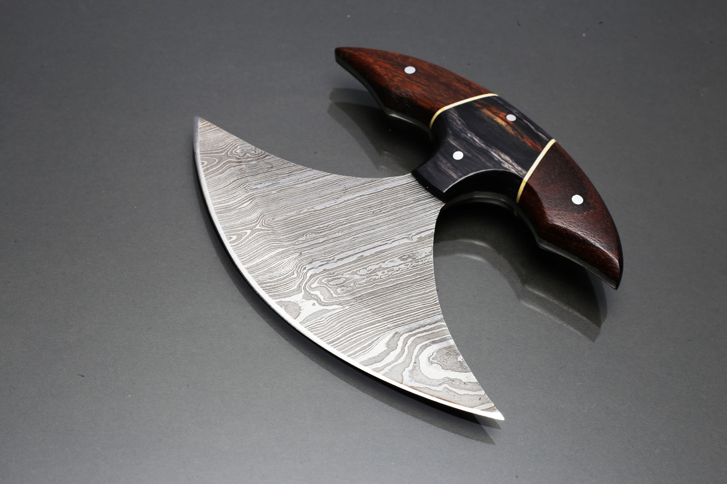 ULu Knife Handmade with Damascus Steel Kitchen Pizza Cutter Alaskan Rocker Chopper with Rosewood Handle Gift for Women Gift for Wife
