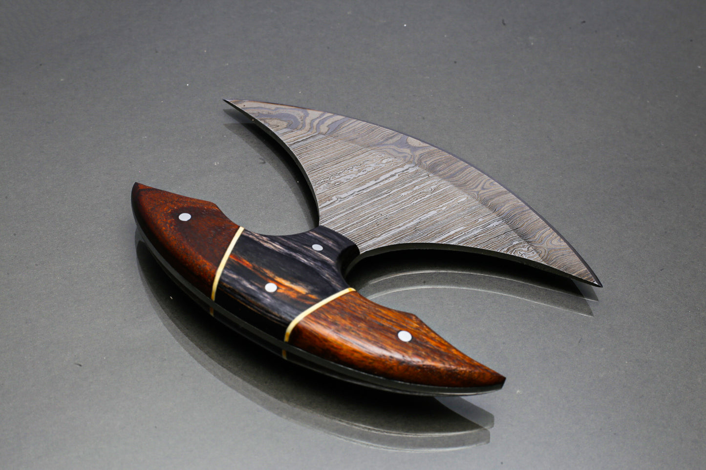 ULu Knife Handmade with Damascus Steel Kitchen Pizza Cutter Alaskan Rocker Chopper with Rosewood Handle Gift for Women Gift for Wife
