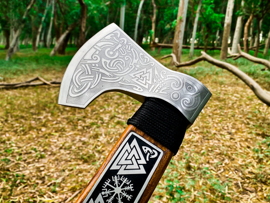 Viking Axe Custom Handmade Carbon Steel Rose Wood Handle-Gift For Special People