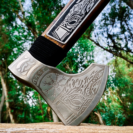 Viking Axe Custom Handmade Carbon Steel Rose Wood Handle-Gift For Special People