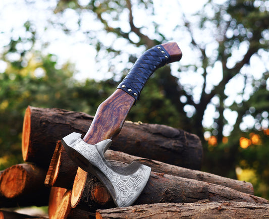 Viking Axe Custom Handmade Carbon Steel Rose Wood Handle-Gift For Special People